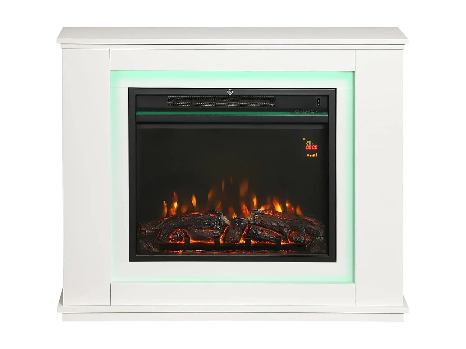 Elektrischer Kamin, realistische Flammen mit 12 Farben, 5 Helligkeitsstufen, Fernbedienung, Timer, Schwarz