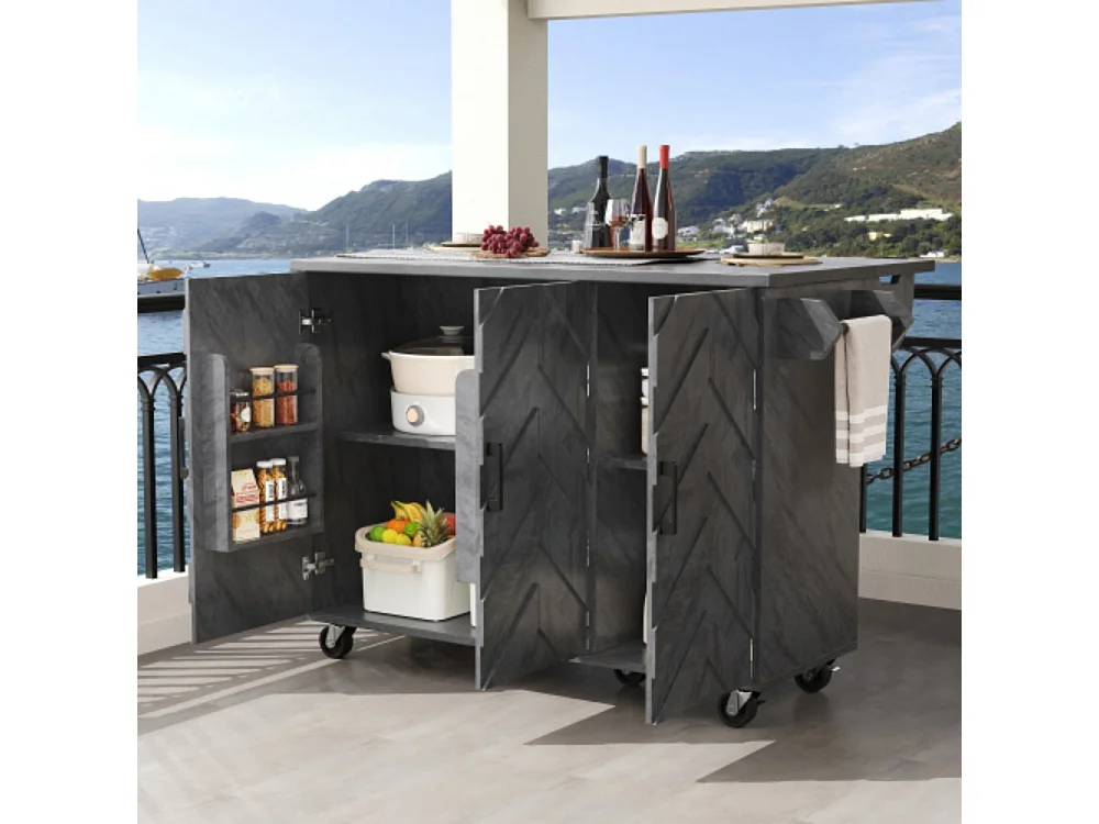 Kücheninsel, Buffetschrank,Servicewagen, mobile Kücheninsel, ausziehbarer Küchenwagen mit Rädern, mit Handtuchhalter 118*45(75)*92cm