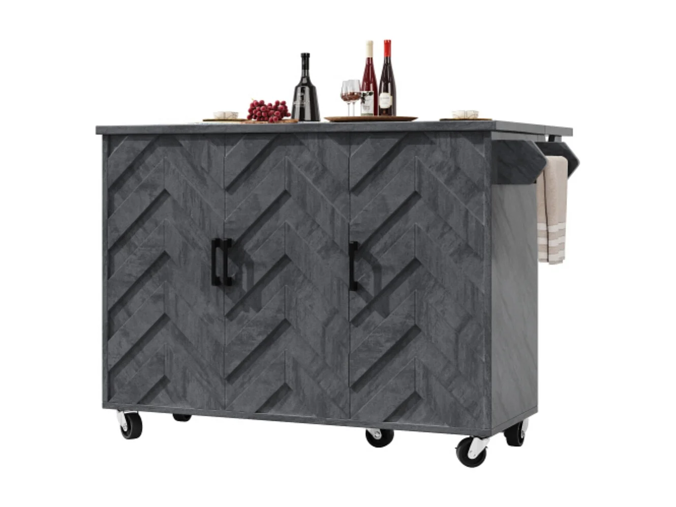Kücheninsel, Buffetschrank,Servicewagen, mobile Kücheninsel, ausziehbarer Küchenwagen mit Rädern, mit Handtuchhalter 118*45(75)*92cm