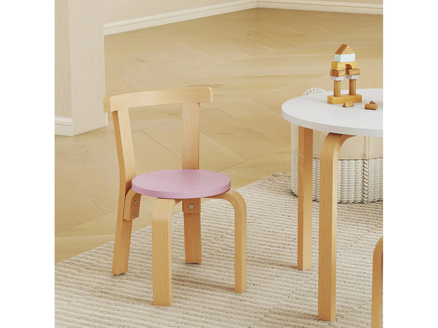 5-teiliges Kindertisch- und Stuhlset, leichtes Massivholz, Bunt