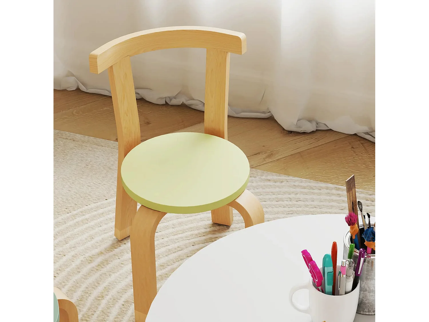 5-teiliges Kindertisch- und Stuhlset, leichtes Massivholz, Bunt