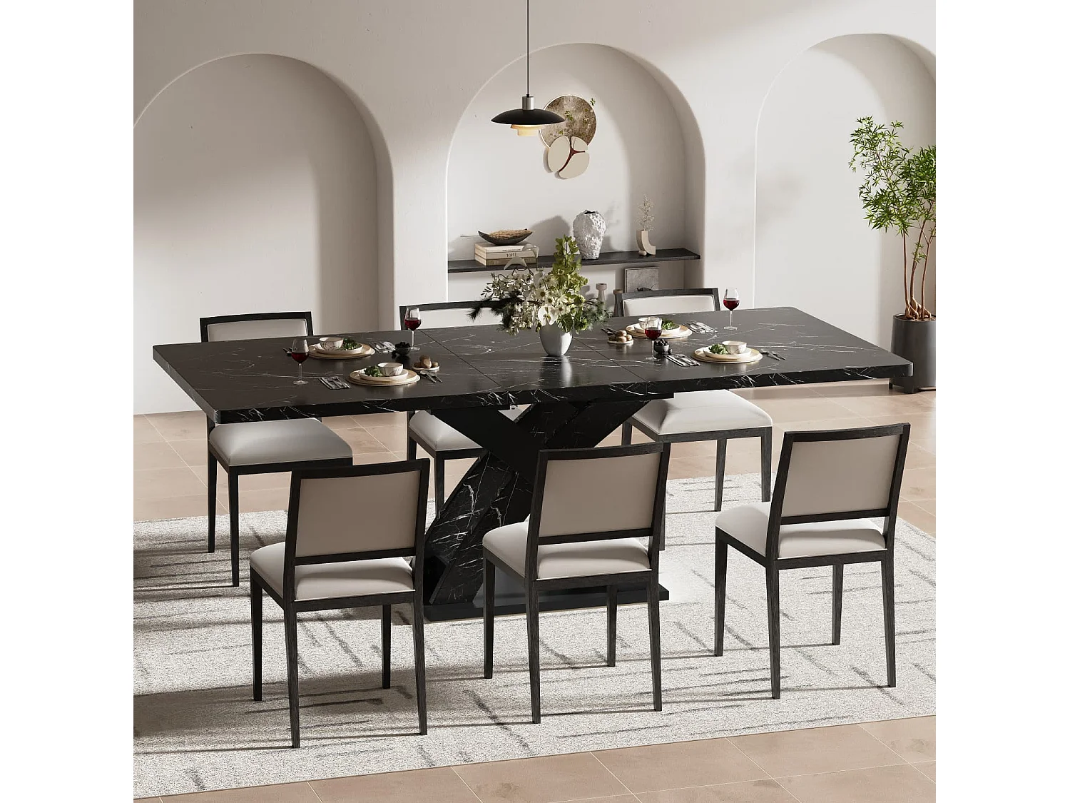 Ausziehbarer Esstisch, Esstisch, Küchentisch, Balkontisch, Esstisch aus Holz, ausziehbarer Esstisch, 120–160 cm, Platz für bis zu 6 Personen,schwarz