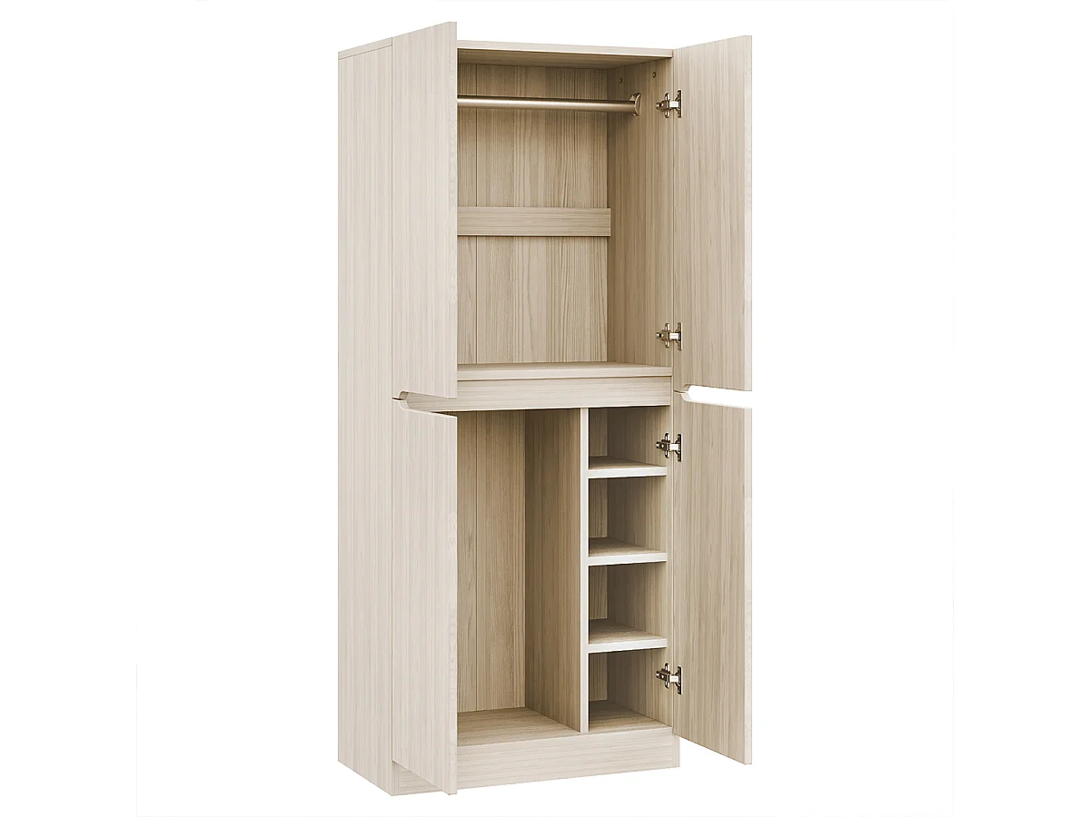Kleiderschrank mit Doppeltür-Design und Kleinem Staufach 70 × 40 × 170 cm Holzfarbe