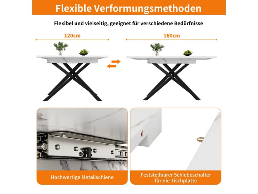 Esstisch Teleskoptisch ,Ausziehbarer Küchentisch platzsparender Küchentisch,für Küche und Wohnzimmer(120-160cm)