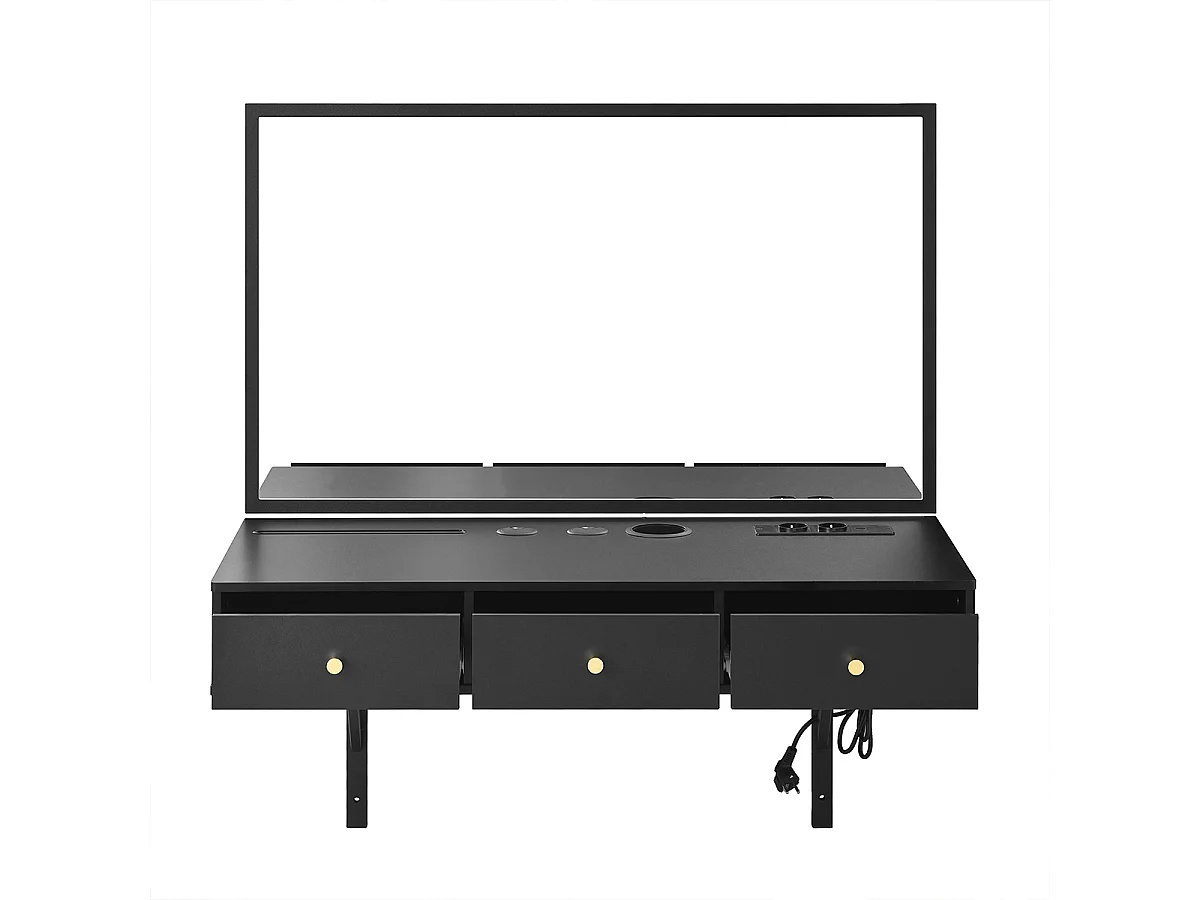 Schminktisch mit Spiegel 3 Schublade und Steckdosen Hängender Kosmetiktisch 100×105×45cm Schwarz