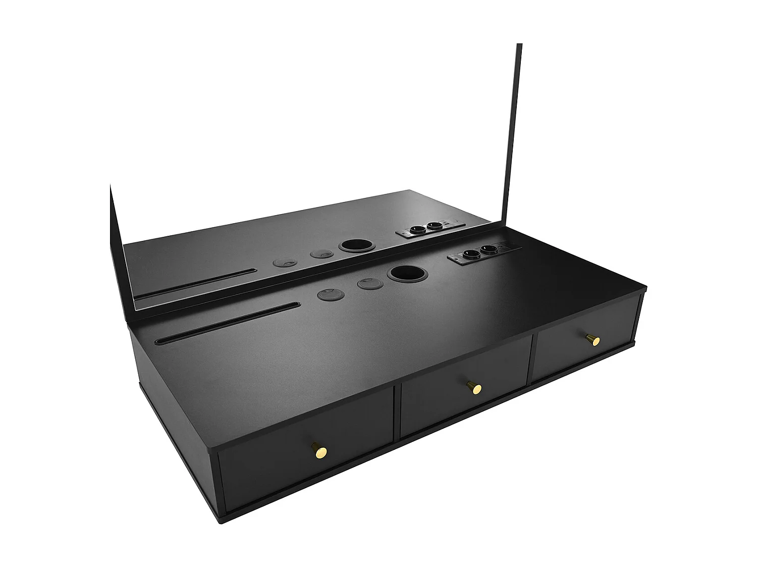 Schminktisch mit Spiegel 3 Schublade und Steckdosen Hängender Kosmetiktisch 100×105×45cm Schwarz