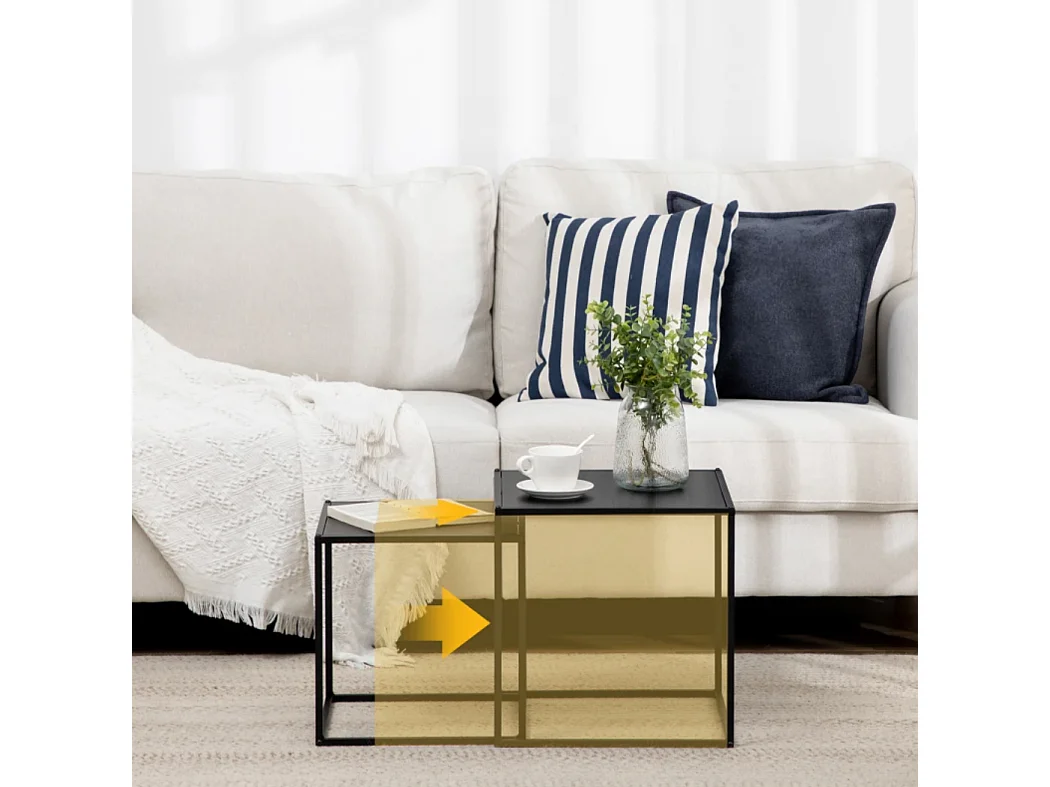 2er-Set Beistelltisch, Couchtisch, Satztisch,modernes Design, Stahlrahmen,Wohnzimmertisch 40 x 40 x 40cm