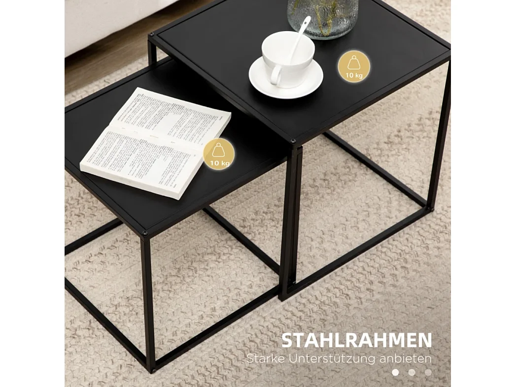 2er-Set Beistelltisch, Couchtisch, Satztisch,modernes Design, Stahlrahmen,Wohnzimmertisch 40 x 40 x 40cm