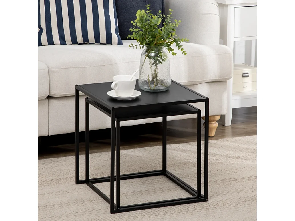 2er-Set Beistelltisch, Couchtisch, Satztisch,modernes Design, Stahlrahmen,Wohnzimmertisch 40 x 40 x 40cm