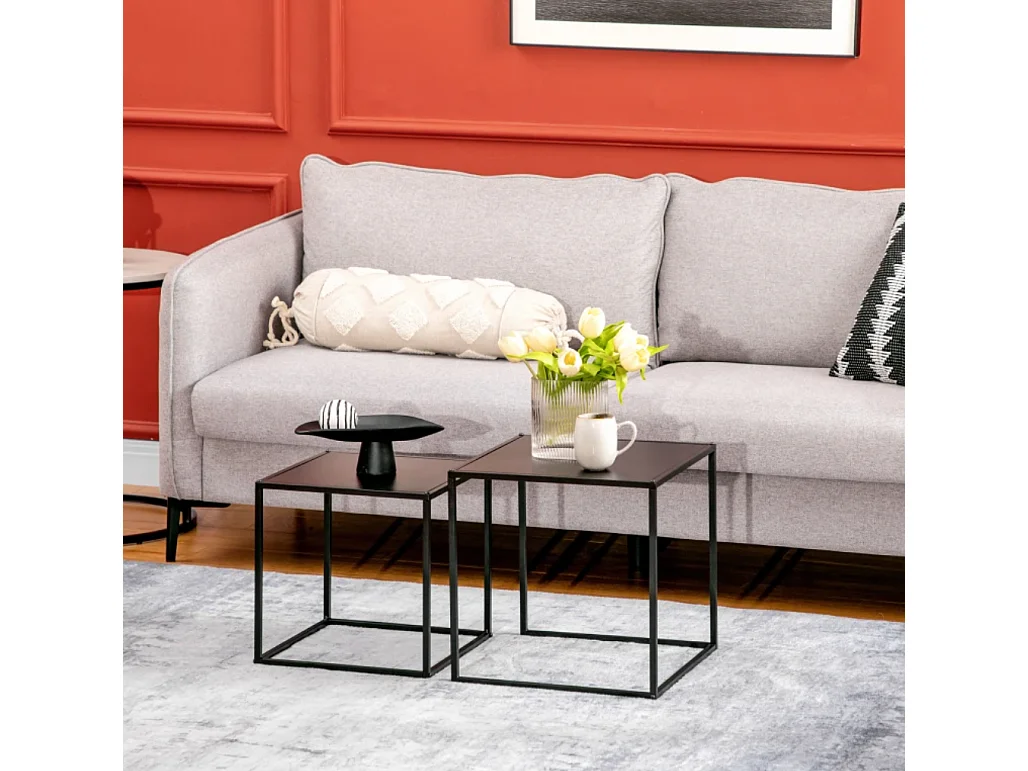 2er-Set Beistelltisch, Couchtisch, Satztisch,modernes Design, Stahlrahmen,Wohnzimmertisch 40 x 40 x 40cm