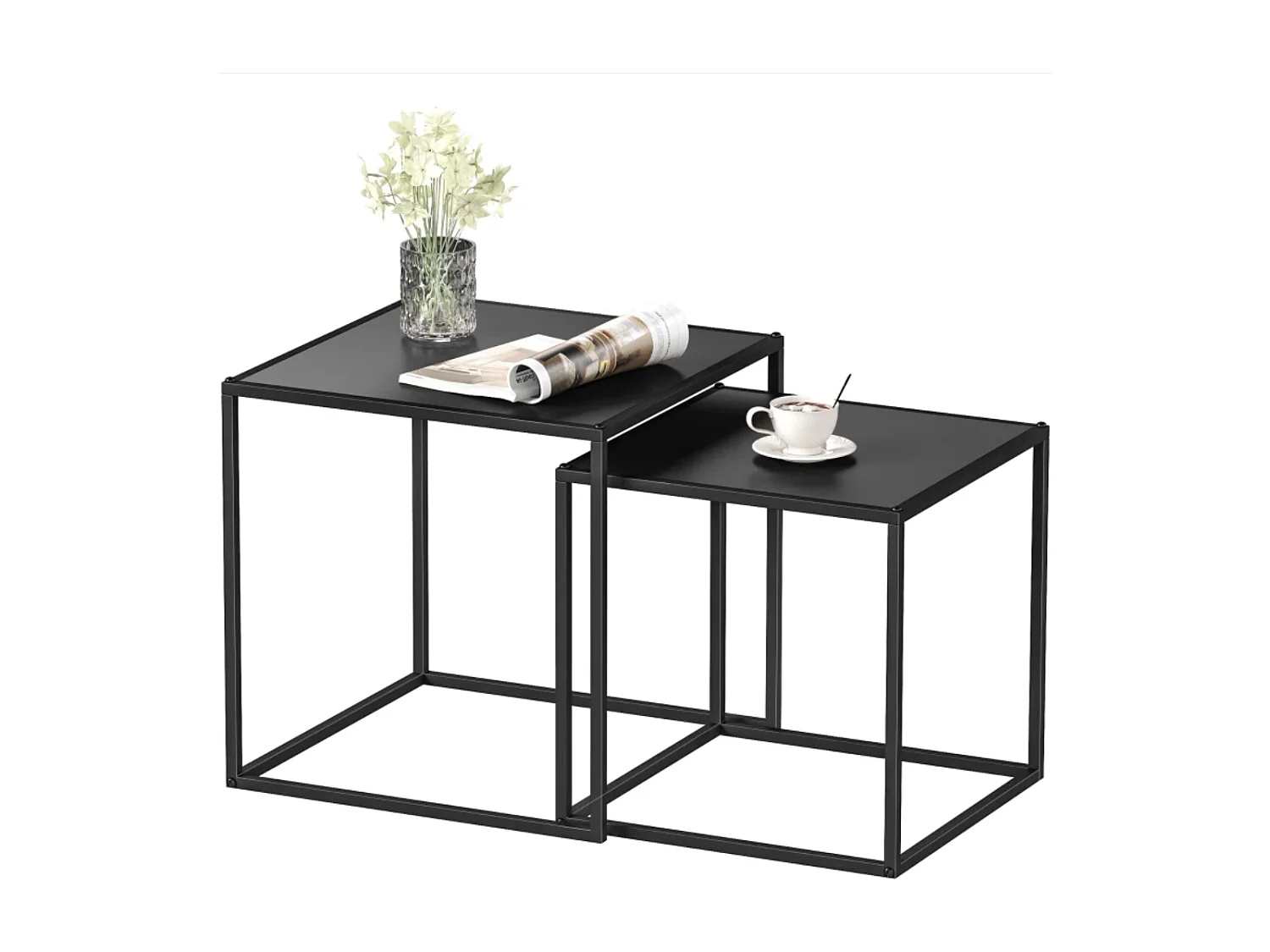 2er-Set Beistelltisch, Couchtisch, Satztisch,modernes Design, Stahlrahmen,Wohnzimmertisch 40 x 40 x 40cm