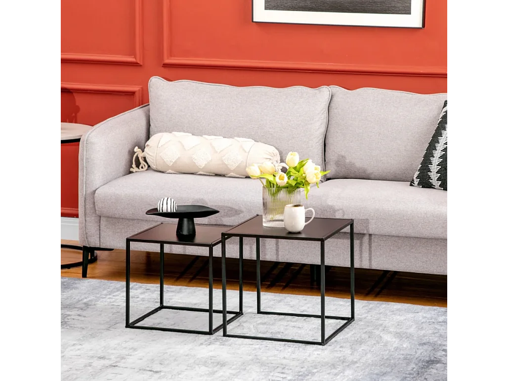 2er-Set Beistelltisch, Couchtisch, Satztisch,modernes Design, Stahlrahmen,Wohnzimmertisch 40 x 40 x 40cm