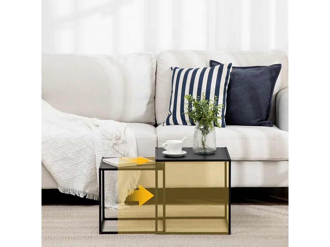 2er-Set Beistelltisch, Couchtisch, Satztisch,modernes Design, Stahlrahmen,Wohnzimmertisch 40 x 40 x 40cm