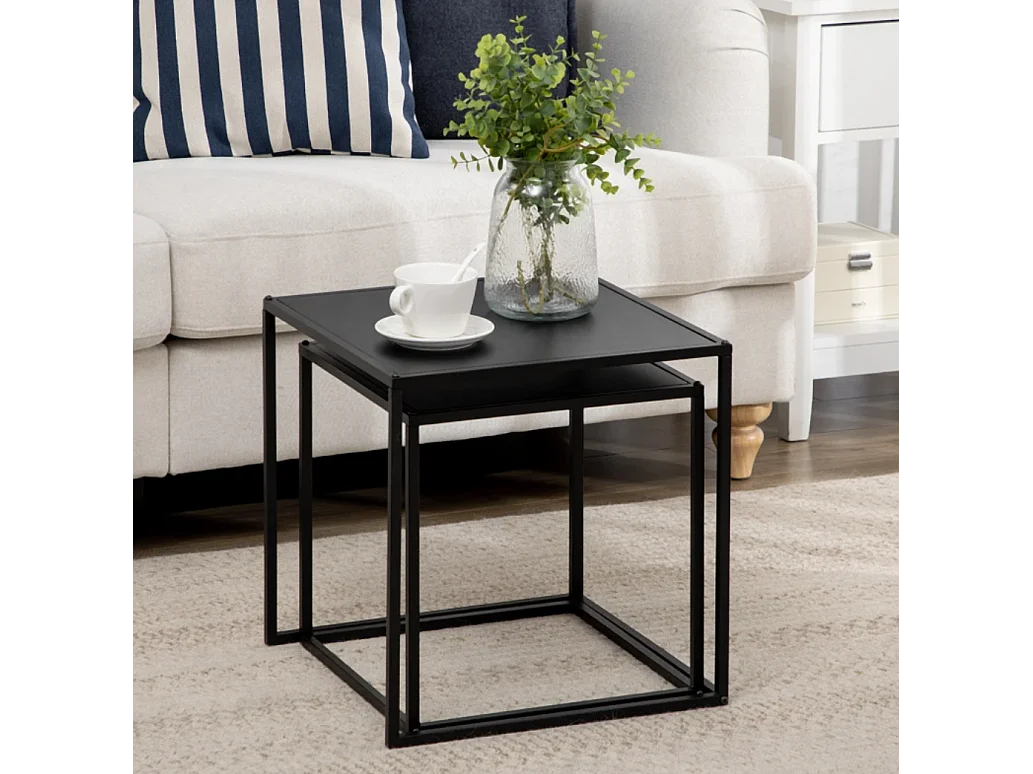 2er-Set Beistelltisch, Couchtisch, Satztisch,modernes Design, Stahlrahmen,Wohnzimmertisch 40 x 40 x 40cm