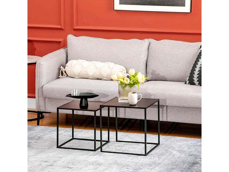 2er-Set Beistelltisch, Couchtisch, Satztisch,modernes Design, Stahlrahmen,Wohnzimmertisch 40 x 40 x 40cm