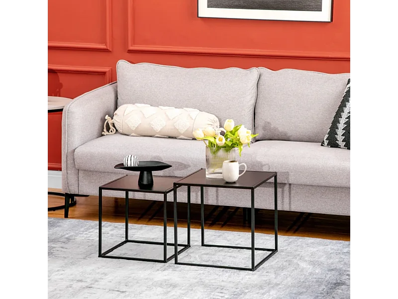 2er-Set Beistelltisch, Couchtisch, Satztisch,modernes Design, Stahlrahmen,Wohnzimmertisch 40 x 40 x 40cm