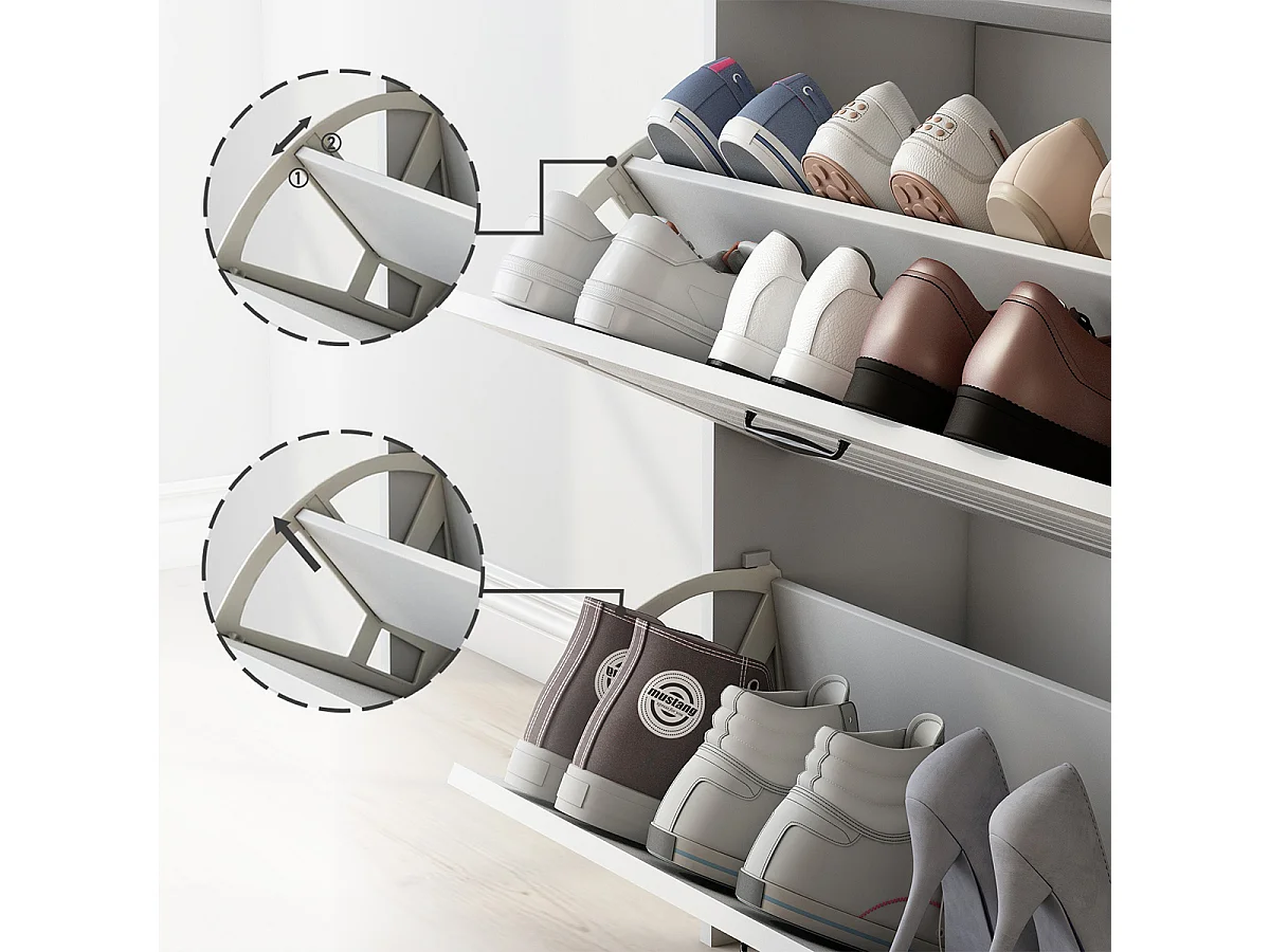 Schuhschrank mit Drei Großen Klappen und Zwei Schubladen Schuhregal Schuhschränke B80/T23.5/H131 cm Weiß