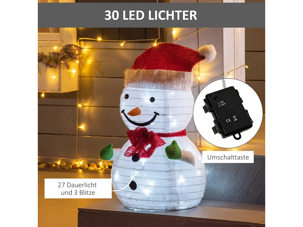 Weihnachtsdekoration Schneemann Outdoor, Weihnachtsdeko Weihnachtslicht,LEDS, 30 cm x 30 cm x 51 cm