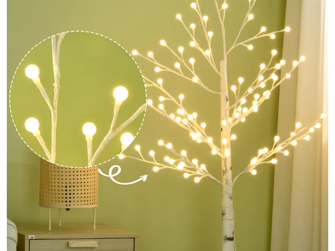 Künstliche mit 120 LED-Lichtern, 3 Helligkeitsstufen, Deko-Pflanze faltbare Äste,150 cm