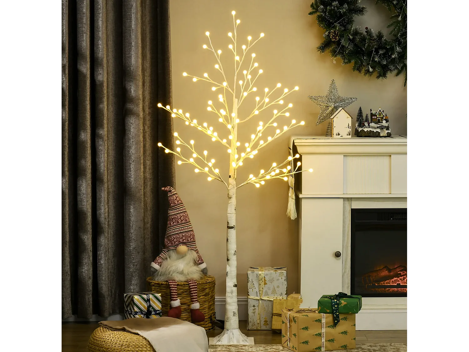 Künstliche mit 120 LED-Lichtern, 3 Helligkeitsstufen, Deko-Pflanze faltbare Äste,150 cm