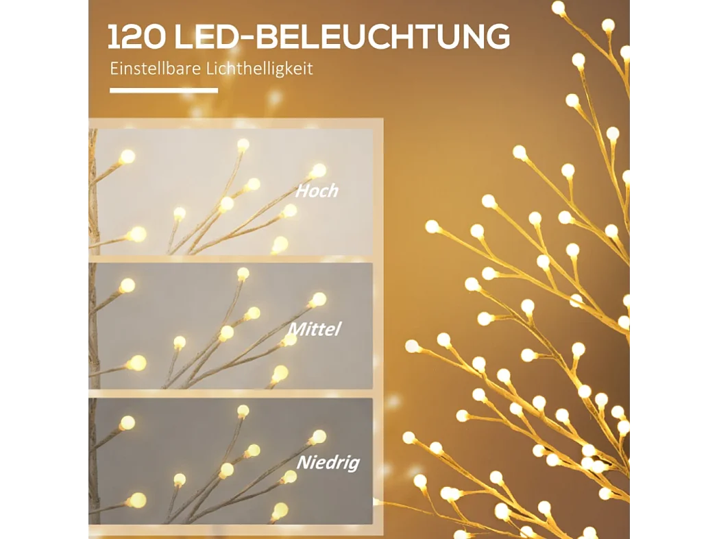 Künstliche mit 120 LED-Lichtern, 3 Helligkeitsstufen, Deko-Pflanze faltbare Äste,150 cm