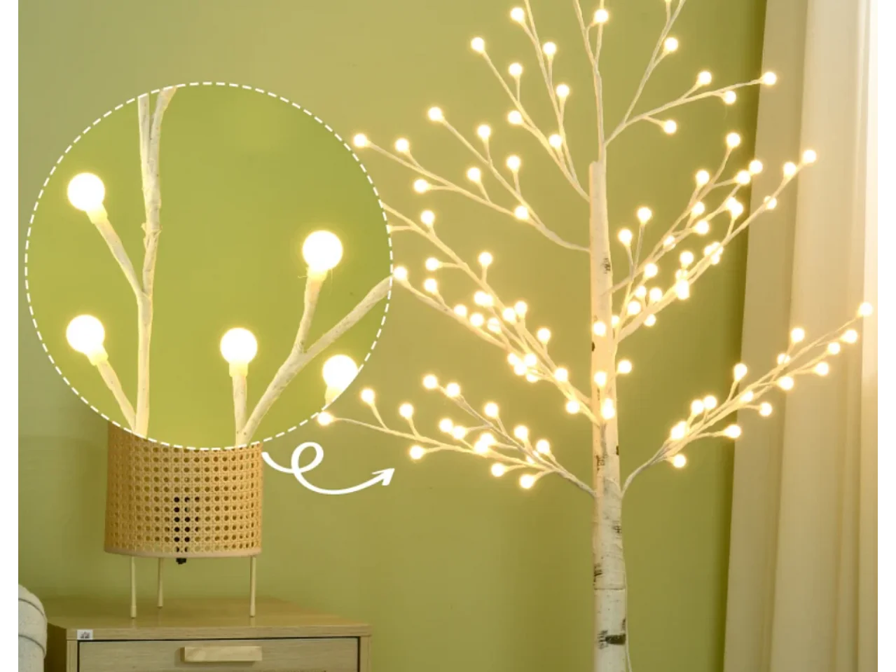 Künstliche mit 120 LED-Lichtern, 3 Helligkeitsstufen, Deko-Pflanze faltbare Äste,150 cm