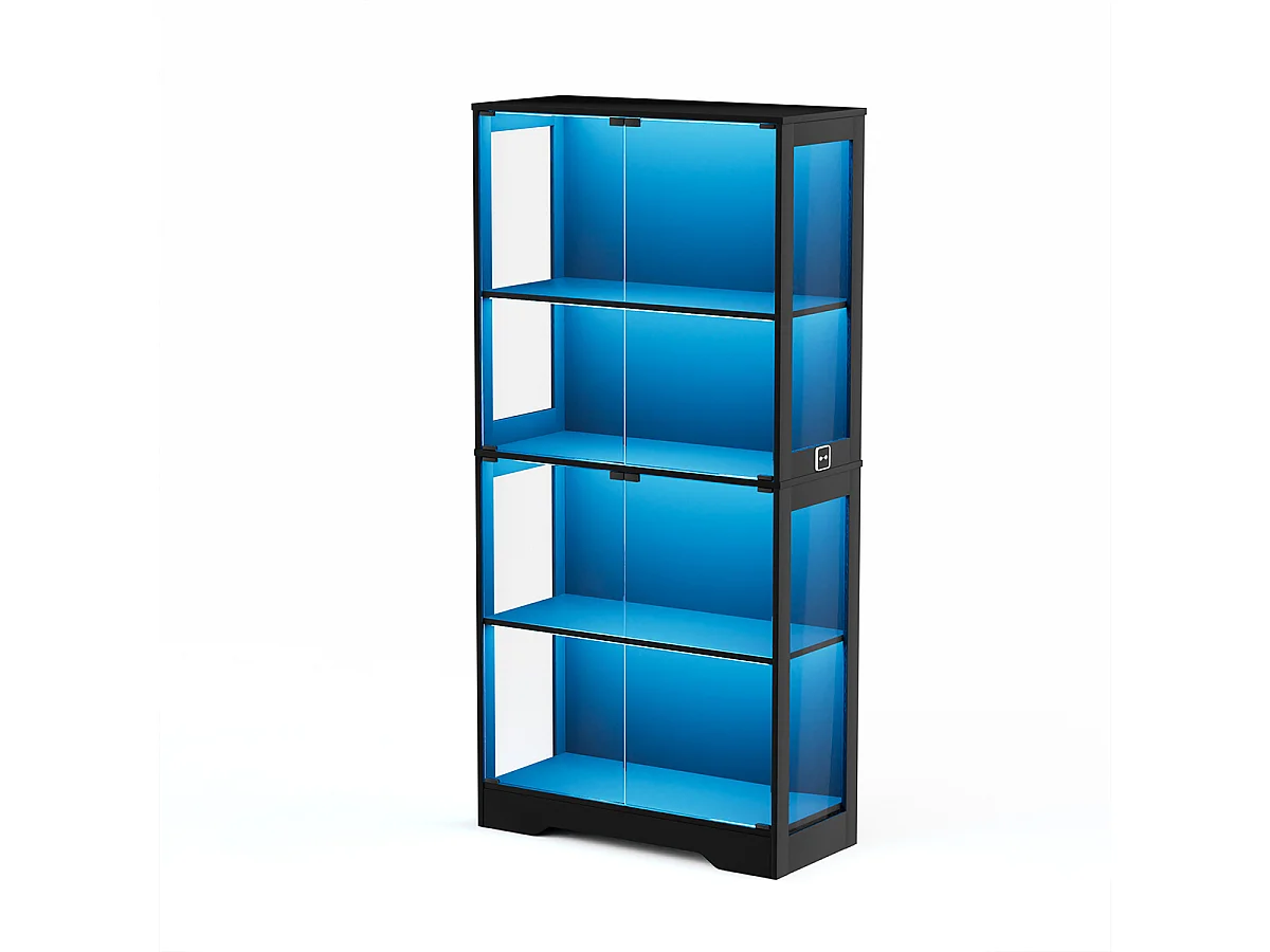 Vitrine mit LED Beleuchtung und Intelligenten Sensoren Glasschrank Vitrinenschrank MultiStorage für Wohnzimmer Schlafzimmer Schwarz