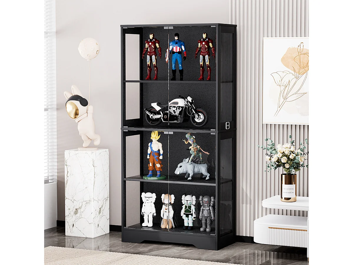 Vitrine mit LED Beleuchtung und Intelligenten Sensoren Glasschrank Vitrinenschrank MultiStorage für Wohnzimmer Schlafzimmer Schwarz