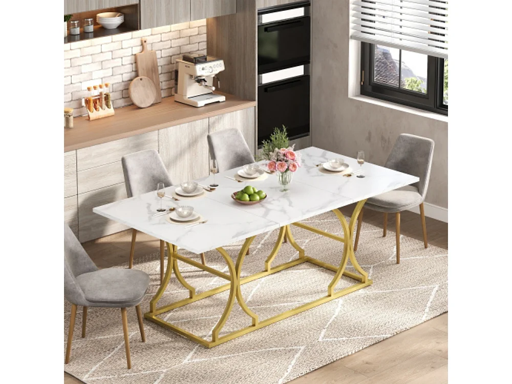 Esstisch,für 8–10 Personen,modernes Design Küchentisch ,2,5cm dicke Tischplatte,mit verstellbaren Gleitern, für Wohnzimmer 200×80cm