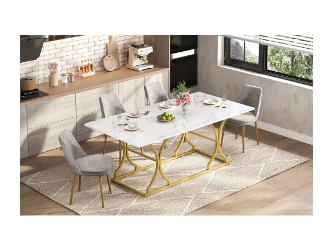 Esstisch,für 8–10 Personen,modernes Design Küchentisch ,2,5cm dicke Tischplatte,mit verstellbaren Gleitern, für Wohnzimmer 200×80cm