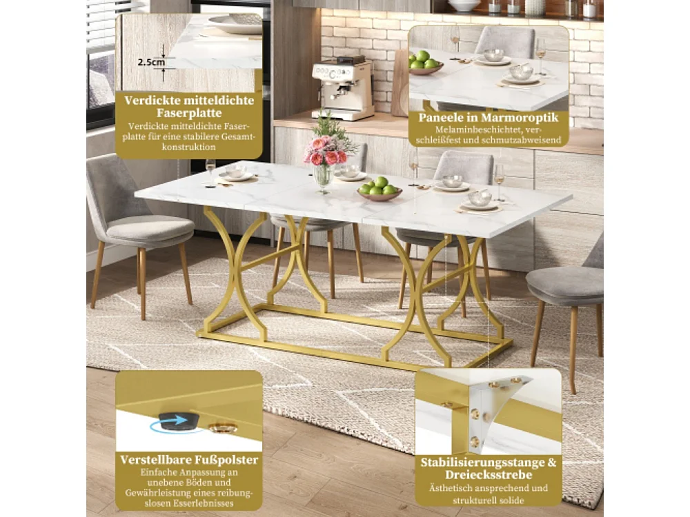 Esstisch,für 8–10 Personen,modernes Design Küchentisch ,2,5cm dicke Tischplatte,mit verstellbaren Gleitern, für Wohnzimmer 200×80cm