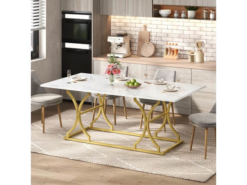 Esstisch,für 8–10 Personen,modernes Design Küchentisch ,2,5cm dicke Tischplatte,mit verstellbaren Gleitern, für Wohnzimmer 200×80cm