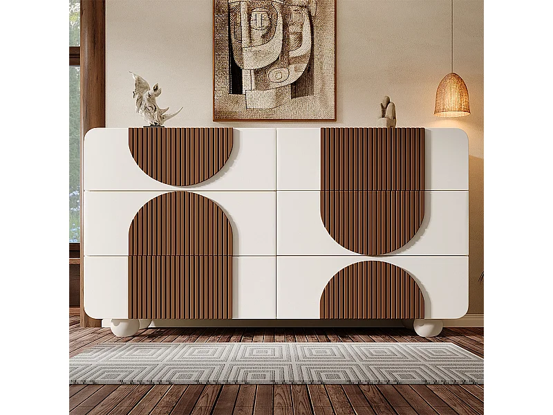Sideboard mit 6 Schubladen und Geschwungenem Design  Kommode Beistelltisch Aufbewahrungsschrank 121x71x41 cm