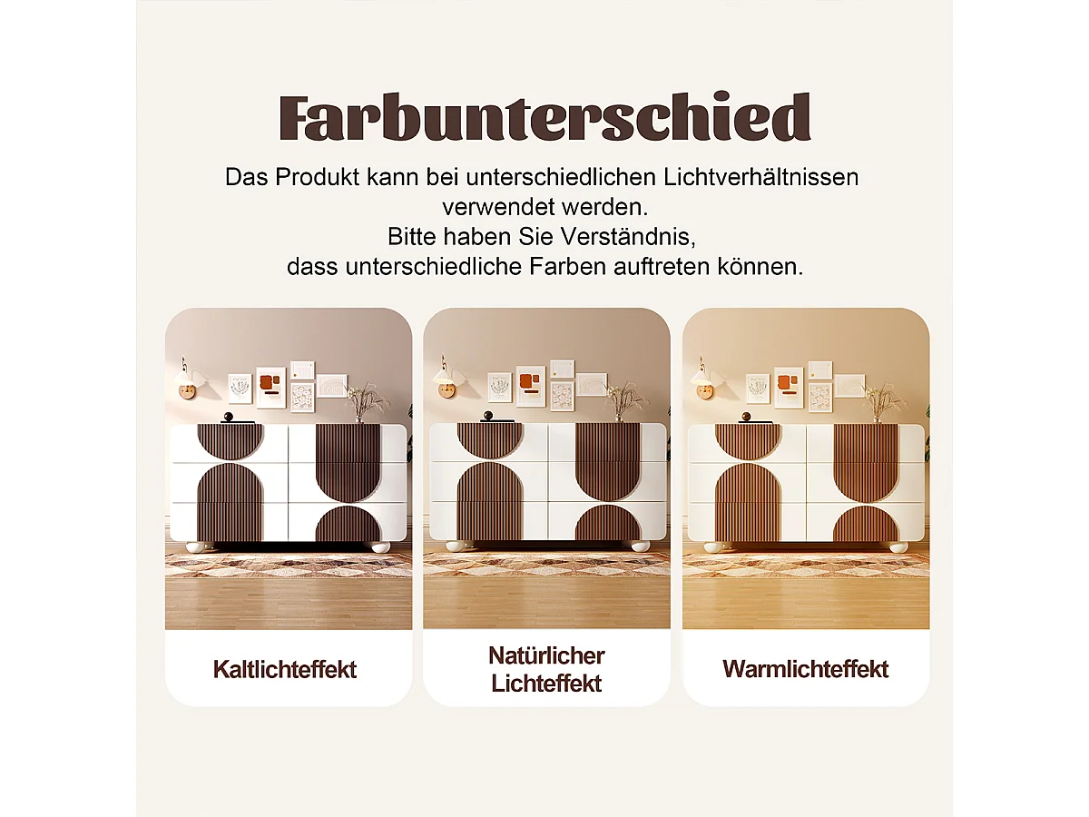 Sideboard mit 6 Schubladen und Geschwungenem Design  Kommode Beistelltisch Aufbewahrungsschrank 121x71x41 cm