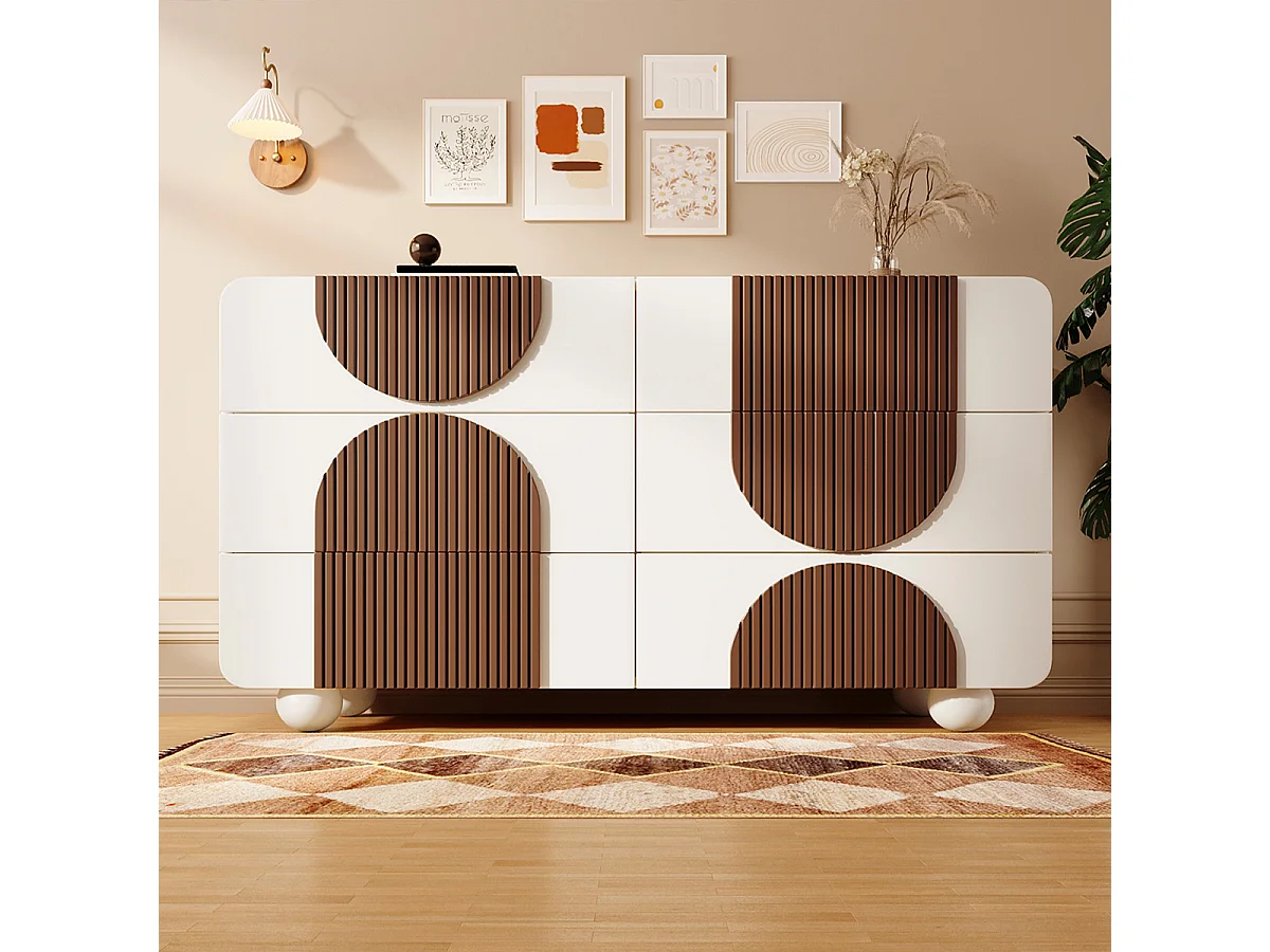 Sideboard mit 6 Schubladen und Geschwungenem Design  Kommode Beistelltisch Aufbewahrungsschrank 121x71x41 cm