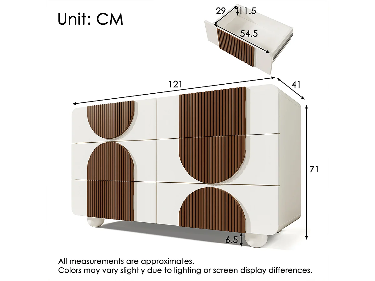 Sideboard mit 6 Schubladen und Geschwungenem Design  Kommode Beistelltisch Aufbewahrungsschrank 121x71x41 cm