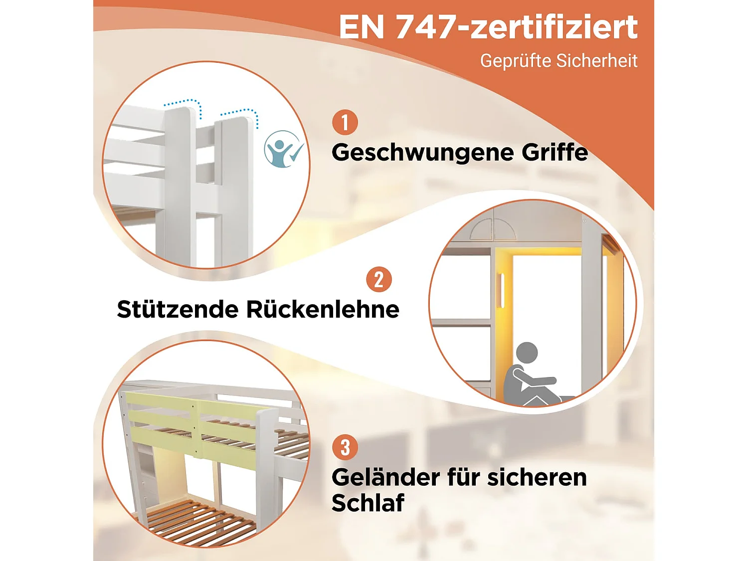 Etagenbett 90x200 cm mit intelligentem Nachtlicht, Versetztes Design mit Schrank, Regal & Schubladen, Großzügiger Stauraum,90x200 cm, EN747-1:2024