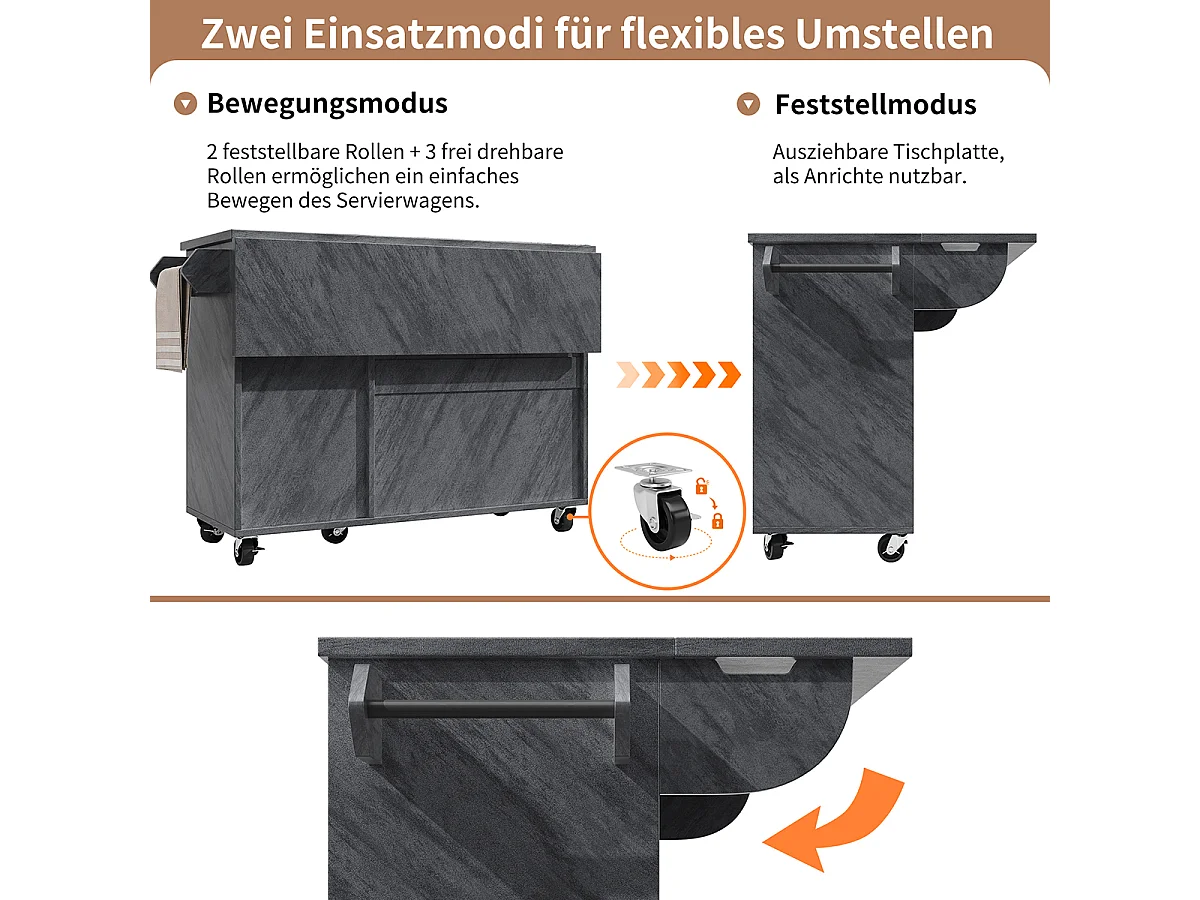 Küchenwagen mit Rädern Handtuchhalter und Türablage Kücheninsel Küchenschrank 118*45(75)*92cm