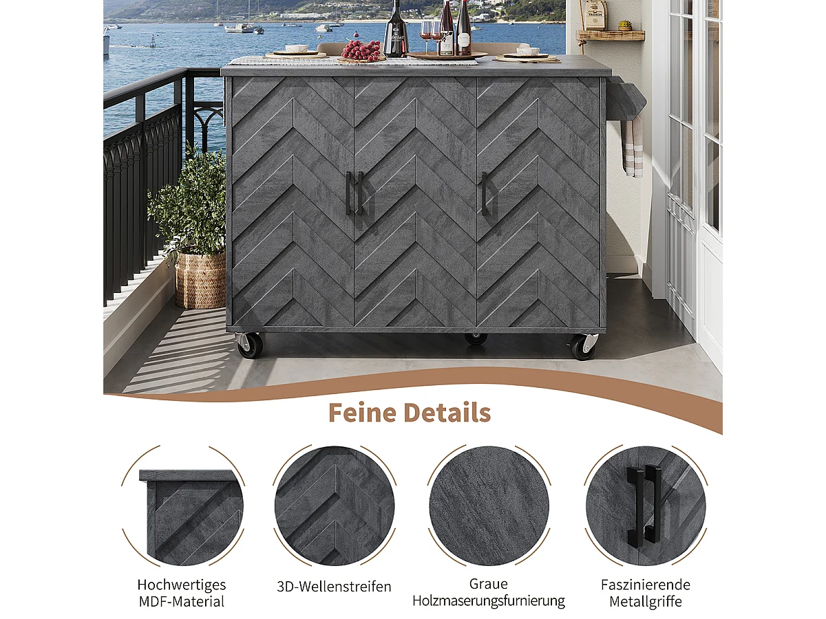 Küchenwagen mit Rädern Handtuchhalter und Türablage Kücheninsel Küchenschrank 118*45(75)*92cm