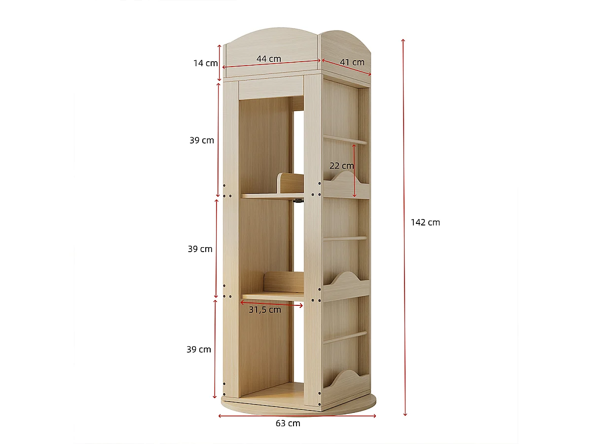Bücherregal mit 360-Grad-Drehfunktion Standregal Bücherschrank für Kinder und Erwachsene 142×63×63 cm