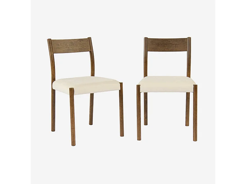 Lot de 2 chaises bohème bois d'hévéa noyer et tissu. L 49.5 x P 53 x H 82cm - ELLA