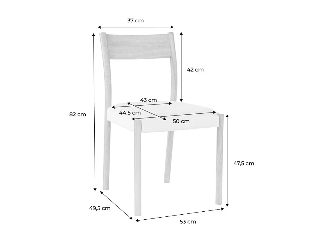 Lot de 2 chaises bohème bois d'hévéa noyer et tissu. L 49.5 x P 53 x H 82cm - ELLA