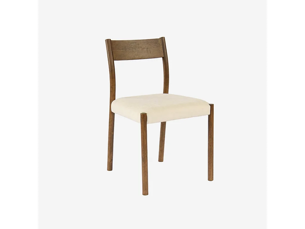 Lot de 2 chaises bohème bois d'hévéa noyer et tissu. L 49.5 x P 53 x H 82cm - ELLA