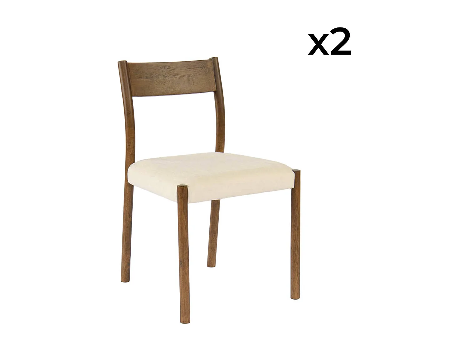 Lot de 2 chaises bohème bois d'hévéa noyer et tissu. L 49.5 x P 53 x H 82cm - ELLA