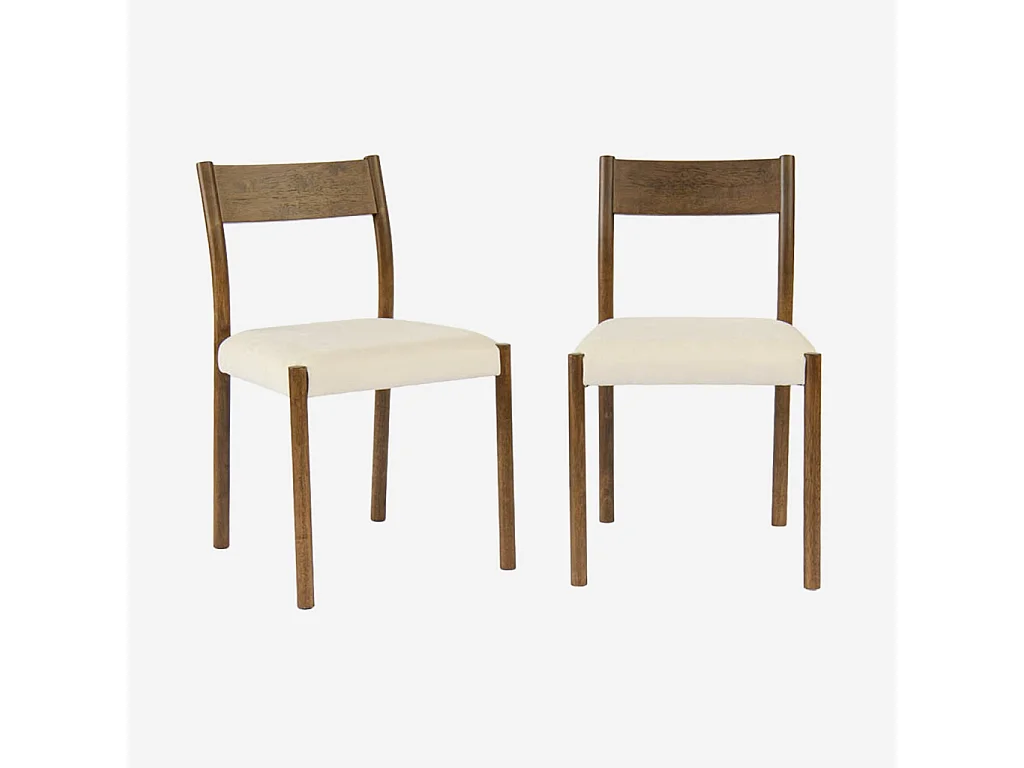 Lot de 2 chaises bohème bois d'hévéa noyer et tissu. L 49.5 x P 53 x H 82cm - ELLA