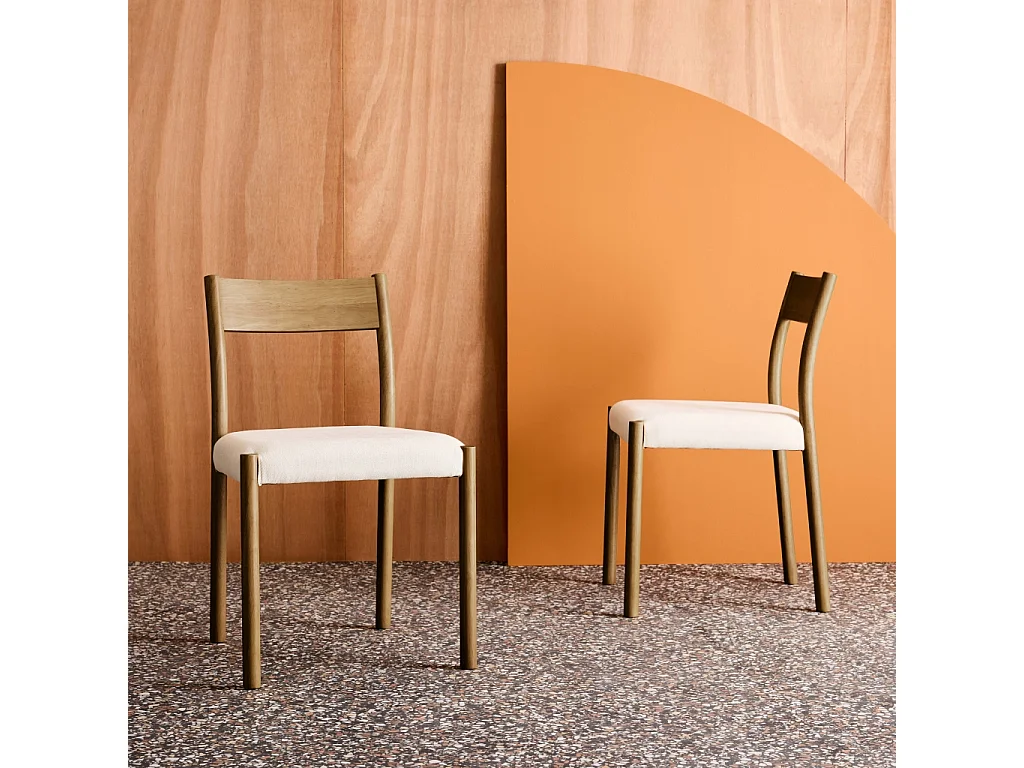 Lot de 2 chaises bohème bois d'hévéa noyer et tissu. L 49.5 x P 53 x H 82cm - ELLA