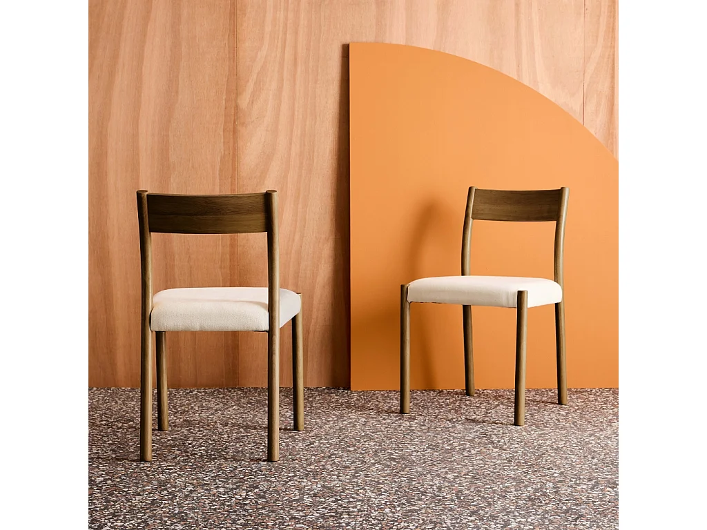 Lot de 2 chaises bohème bois d'hévéa noyer et tissu. L 49.5 x P 53 x H 82cm - ELLA