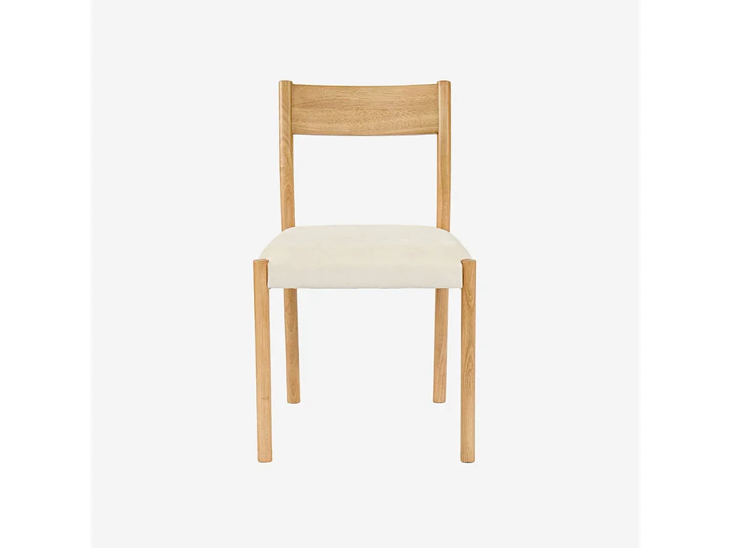 Lot de 2 chaises bohème bois d'hévéa naturel et tissu. L 49.5 x P 53 x H 82cm - ELLA