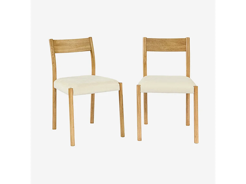 Lot de 2 chaises bohème bois d'hévéa naturel et tissu. L 49.5 x P 53 x H 82cm - ELLA