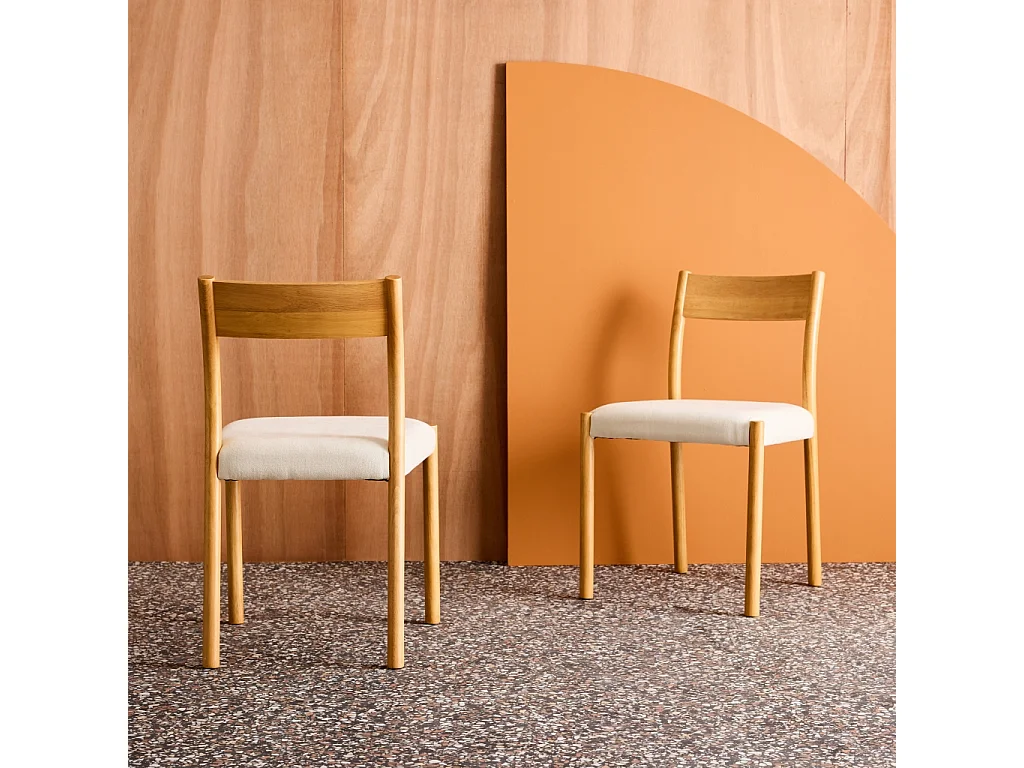 Lot de 2 chaises bohème bois d'hévéa naturel et tissu. L 49.5 x P 53 x H 82cm - ELLA